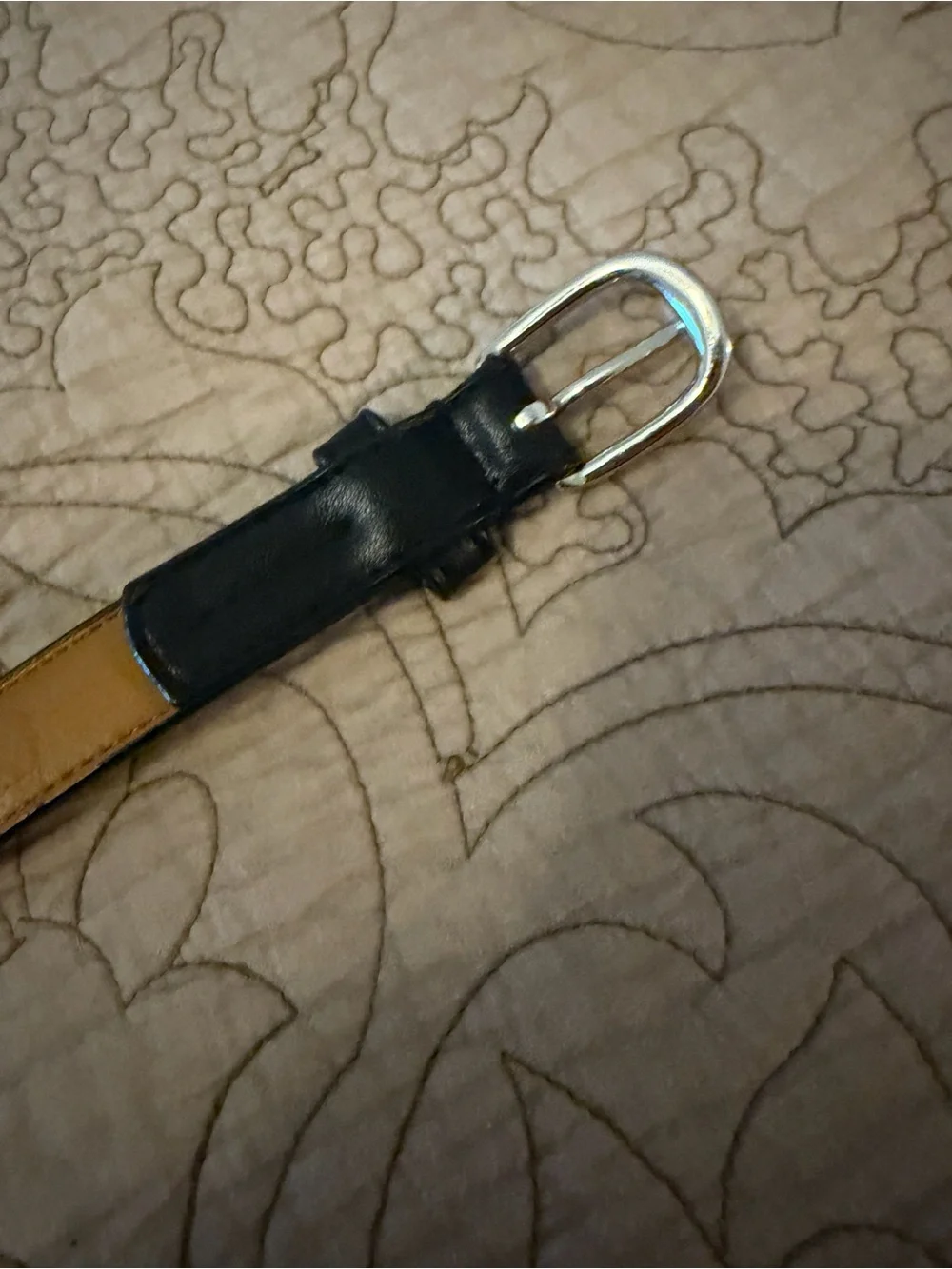 Chaps from Ralph Lauren Thin Black Leather Belt with Silver Hardware, Size M